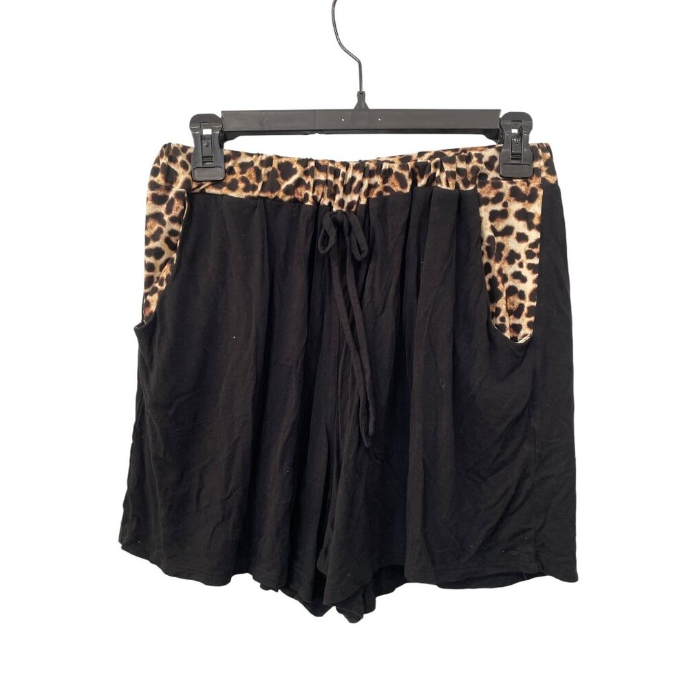 Leopard Elastic Waist Pull On Shorts Women Medium Animal Print Rayon Black Brown